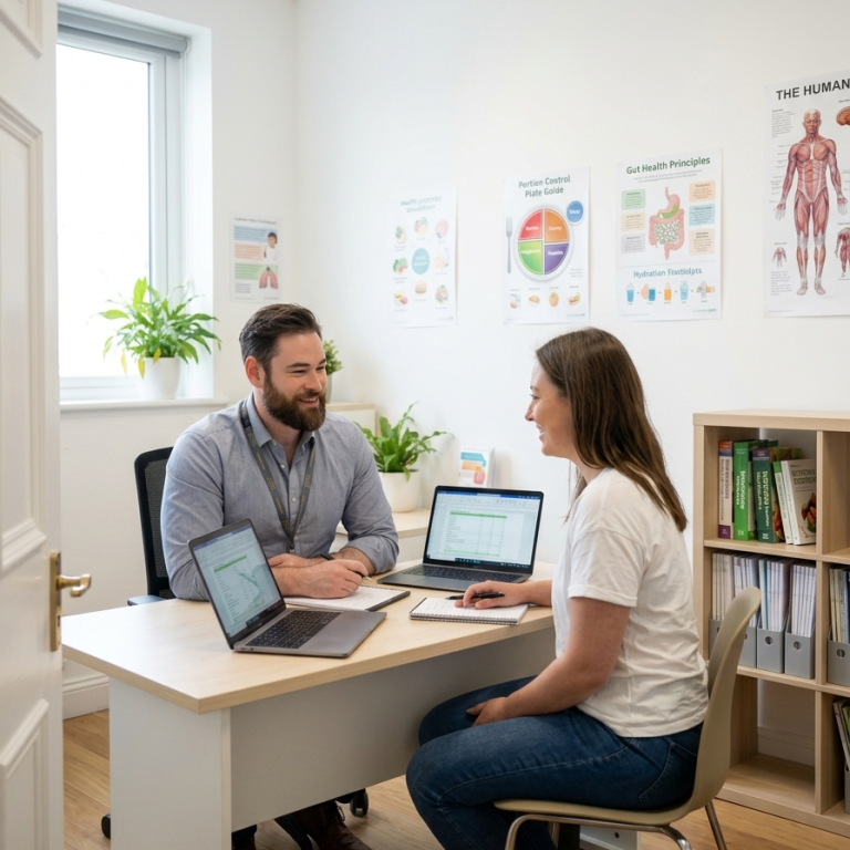 Online dietitian consultation for sports nutrition client”